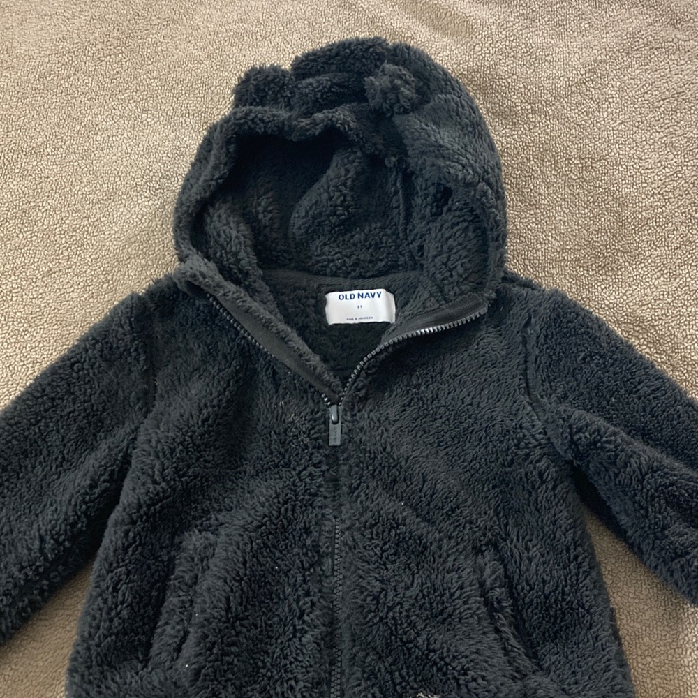 Old Navy Black Plush Hooded Jacket with Ear Detail